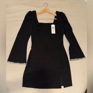 Speechless Black Mini Dress with Pearl Trim